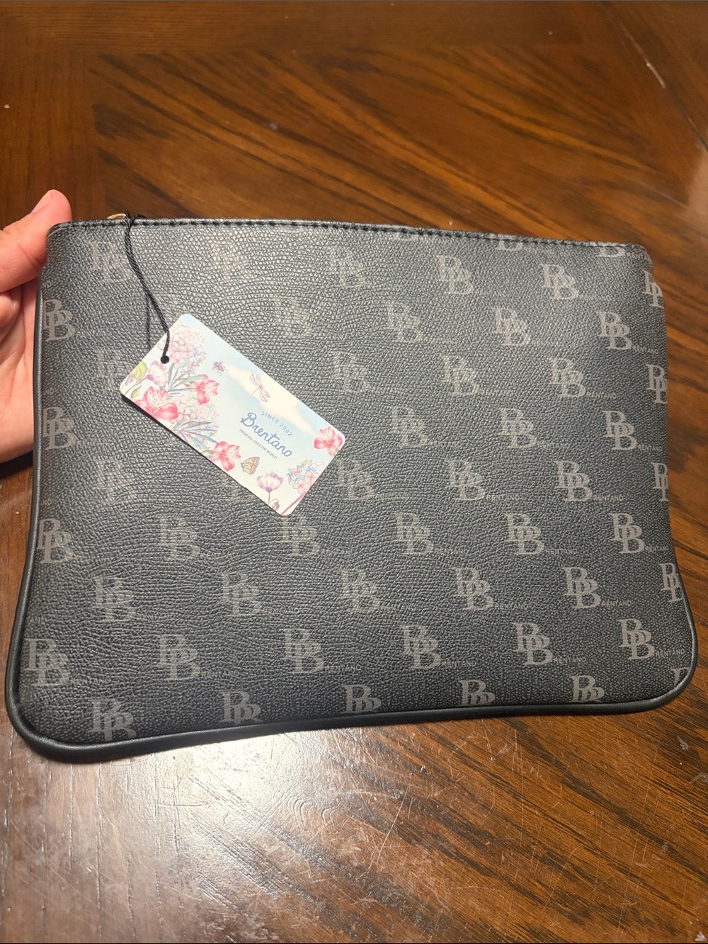 Brentano Black Monogram Zip Pouch